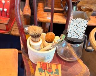 Antique shaving mug with brush, vintage barber collectible