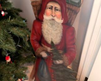 Large vintage Santa Claus statue figurine, Christmas tree, patchwork quilt