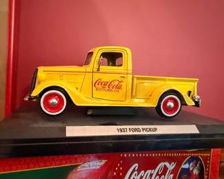 Coca-Cola 1937 Ford Pickup die-cast model truck, Coke Bottling Co. yellow delivery truck
