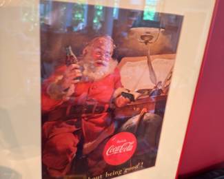 Framed Coca-Cola Santa Claus Christmas advertising print, vintage Coke holiday art