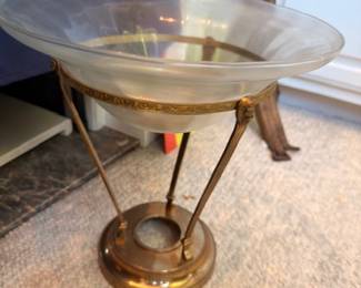 Vintage brass pedestal compote dish with footed base, decorative centerpiece