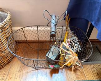Wire basket with butterfly decor, wicker basket, farmhouse decorative basket collection lot