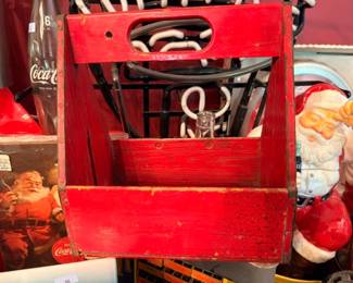 Vintage Coca-Cola red bottle carrier crate, Coke bottles, Santa figurine, Coke memorabilia lot