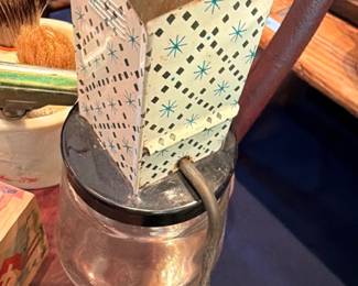 Mid-century modern atomic starburst tin canister, retro kitchen collectible