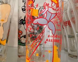 Vintage Walt Disney Cinderella glass, Coca-Cola glasses, collectible character tumblers lot