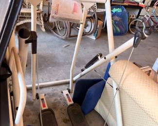 Exercise walker stepper equipment, garage furniture miscellaneous items, estate sale lot