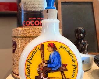 Vintage Aecht Poschl's German snuff bottle, Fresh Grated Coconut tin, advertising collectibles