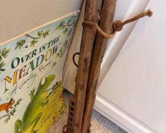 Over in the Meadow vintage children's book, antique iron ice tongs, primitive tools