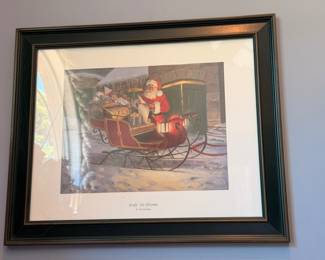Framed Ready For Christmas Santa sleigh print, holiday wall art