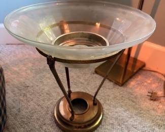 Glass top brass side table, round accent table, living room end table, floor lamp