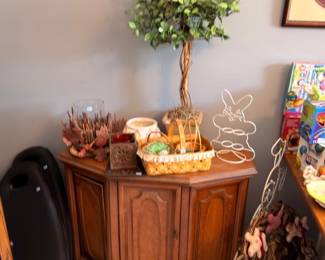 End table, artificial tree, space heater, neon bunny light, home decor accessories lot