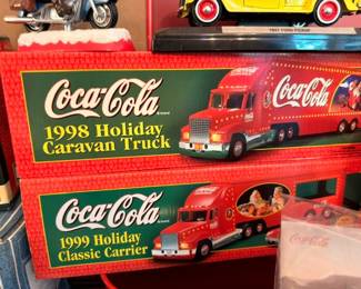 Coca-Cola 1998 Holiday Caravan Truck and 1999 Holiday Classic Carrier, NIB Coke collectibles