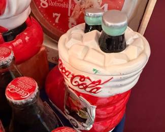 Coca-Cola wall clock, Drink Coca-Cola, vintage Coke cookie jar, advertising collectibles