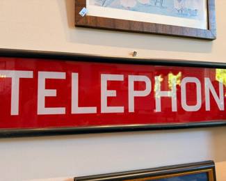 Vintage red Telephone sign, antique advertising collectible