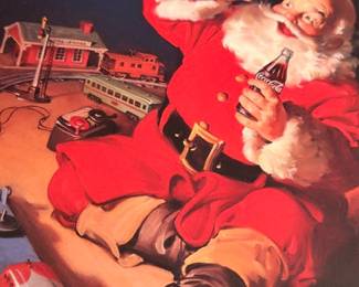 Dream of Santa Coca-Cola Sundblom book, vintage Coke Santa train illustration, holiday collectible