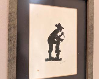 Framed silhouette art print, rustic barnwood frame, vintage wall decor
