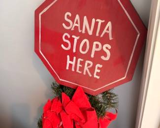 Santa Stops Here red stop sign Christmas yard decor, holiday sign