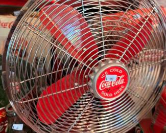 Vintage Coca-Cola metal desk fan, retro Coke branded fan, advertising collectible