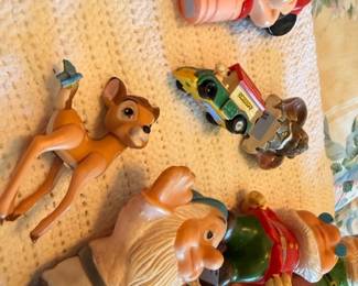 Vintage Disney figurines, Bambi, Pinocchio, collectible character toys, toy truck lot