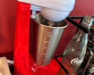 Vintage milkshake malt mixer, soda fountain diner equipment, stainless steel cups