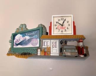 Coca-Cola gas station wall clock, Coke billboard vintage car, retro advertising collectible