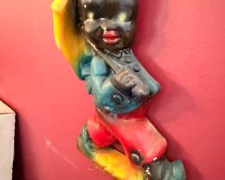 Vintage painted chalkware figurine, collectible wall hanging, mid-century decor
