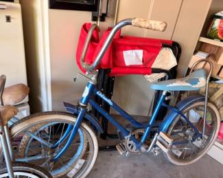 Vintage Columbia blue bicycle, chrome handlebars, classic cruiser bike, retro collectible