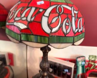 Coca-Cola stained glass style table lamp, Tiffany-style Coke lamp, advertising collectible