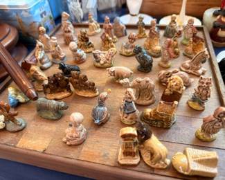 Large collection of miniature carved figurines, animals and characters