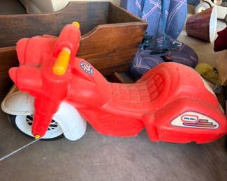 Little Tikes red motorcycle ride-on toy, vintage kids riding toy, children's outdoor play