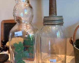 Vintage Green Leaf dairy milk bottle Petersburg VA, antique glass butter churn jar