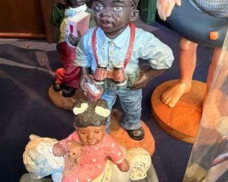 Vintage hand-painted ceramic figurine group, man with two children, collectible