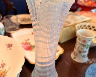 White hobnail ruffled vase, Fenton style milk glass, vintage decorative vase