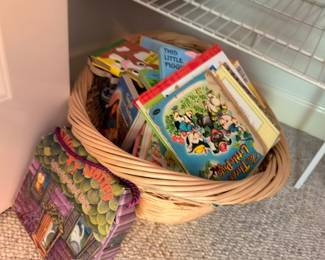 Basket of vintage children's books, This Little Piggy, classic storybooks, kids book lot