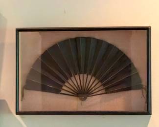 Framed decorative fan wall art, black fan display, shadow box frame, Asian decor