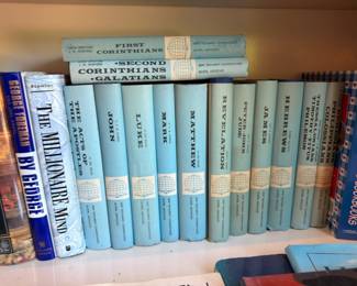 New Testament commentary book set, vintage cookbooks, book collection