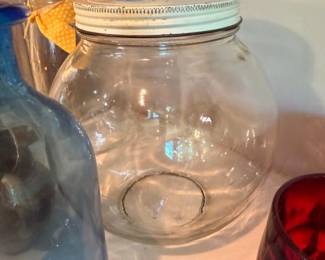 Vintage glass mason jar with zinc lid, blue glass jar, antique canning jars lot