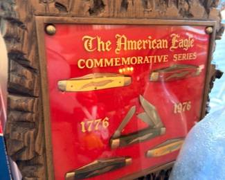 American Eagle Commemorative Series 1776 knife display in wooden frame