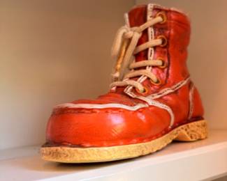 Antique red leather child's lace-up boot, vintage baby shoe collectible