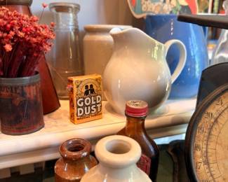 Vintage Gold Dust washing powder box, white ceramic pitcher, antique collectibles