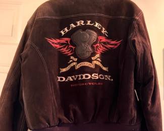 Harley-Davidson leather jacket, HD eagle logo back patch, vintage biker motorcycle jacket