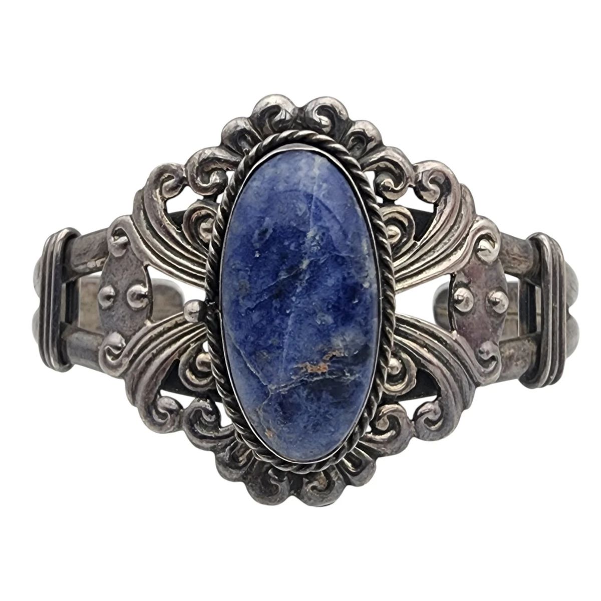 Vintage Taxco Mexico Sterling Sodalite Locket Cuff Bracelet