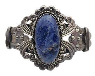 Vintage Taxco Mexico Sterling Sodalite Locket Cuff Bracelet