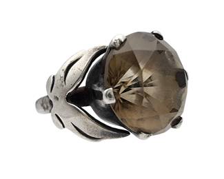 Signed Mexico Sterling Smoky Quartz Ring Sz 7