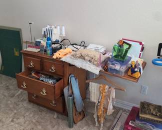 Sewing table with drawers and sewing and quilting materials
