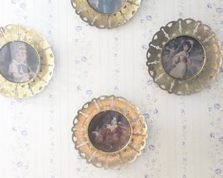 Vintage Set of 4 Brass Round Butterfly Framed Wall Hangings, England