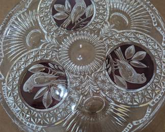 Crystals Lead Crystal Cake Plate The cake platter is etched with birds.
