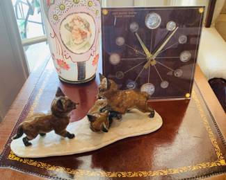 Rosenthal porcelain featuring a fox family--notice the clock--an 1964 battery clock featuring silver coins of the US
