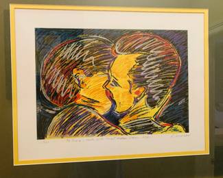 3/100 signed twice lithograph by Brazilian artist Rubens Gerchman 1942-2008 titled "O Beijo- The Kiss"