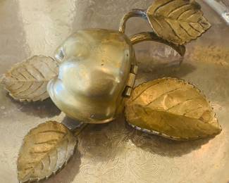 antique French Art Nouveau bronze or brass trinket box popular in the 1920's .  Historically known as a bed-apple since it sat by your bed to hold jewelry--Rare